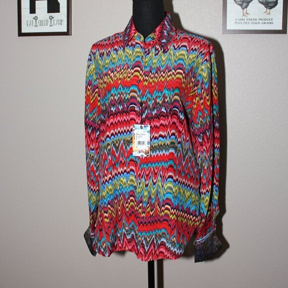 Robert Graham Womens Gabriela Chevron Print Rainbow Colorful Blouse Size Med NWT - Picture 1 of 11